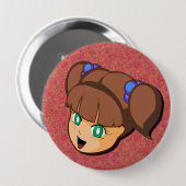 Manga Brown Mädchen-Knopf Button (Vorne & Hinten)