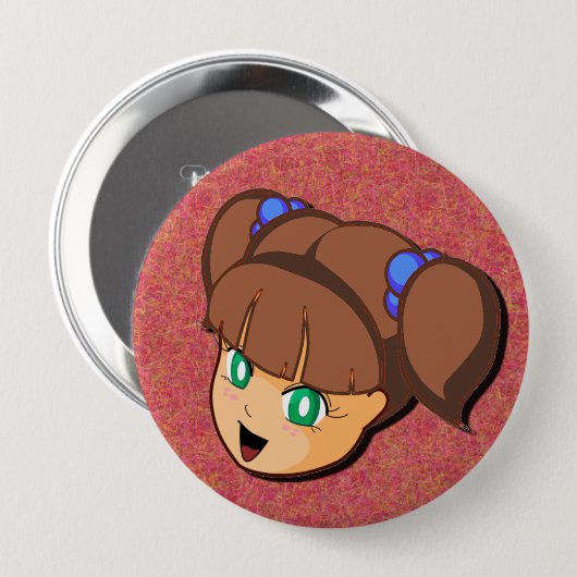 Manga Brown Mädchen-Knopf Button (Vorne & Hinten)