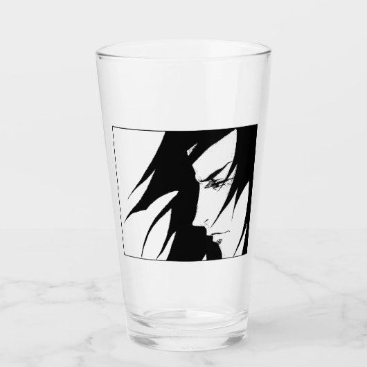 Manga-Charakter mit geblasenem Haar Glas (Vorderseite)