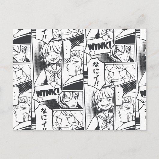 Manga-Comic-Cartoon-Buch-Muster-Geschenk-Cute-Somm Postkarte (Vorderseite)