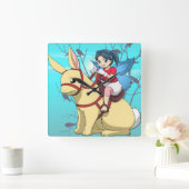 Manga Fee, Kaninchen und Fahrer Quadratische Wanduhr (Zuhause)