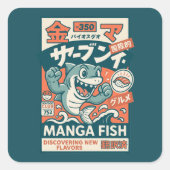 Manga-Fisch Quadratischer Aufkleber (Vorderseite)