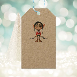 Manga Girl Christmas Elf Kraft Gift Tags Geschenkanhänger