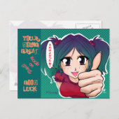 Manga Girl mit Daumen nach oben - Karte (Vorne/Hinten)