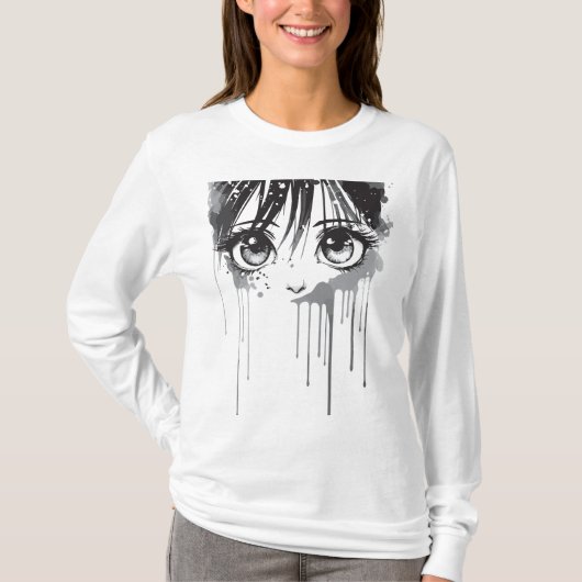 Manga Girl mit farbenprächtigem Blick T-Shirt (Vorderseite)