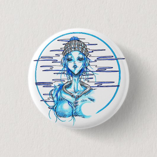 Manga girl snow blue button (Vorderseite)