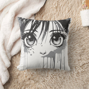 Manga-Mädchen mit farbgetränktem Blick Kissen