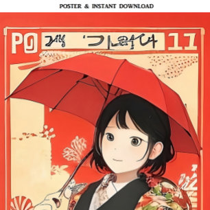Manga-Mädchen mit rotem Regenschirm Japanische P Poster
