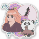 Manga Mädchen und Panda mit Beinprothese Aufkleber (Vorderseite)