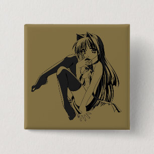 Manga, Neko Catgirl Furry Kawaii Loli Button