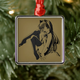 Manga, Neko Catgirl Furry Kawaii Loli Ornament Aus Metall