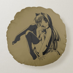 Manga, Neko Katzenmädchen Furry Kawaii Loli Rundes Kissen