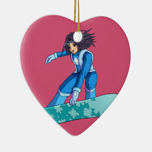 Manga Snowboarder-Mädchen Keramikornament (Rechts)