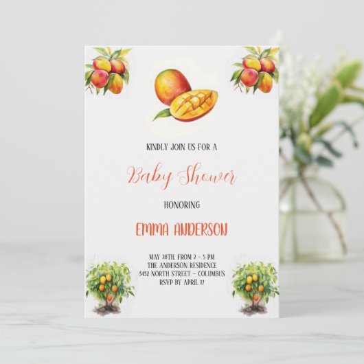 Mango-Babydusche Einladung (Stehend Vorderseite)