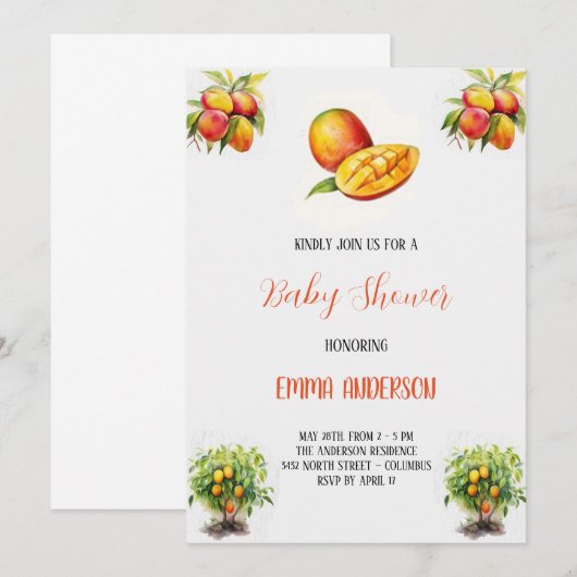 Mango-Babydusche Einladung (Vorne/Hinten)