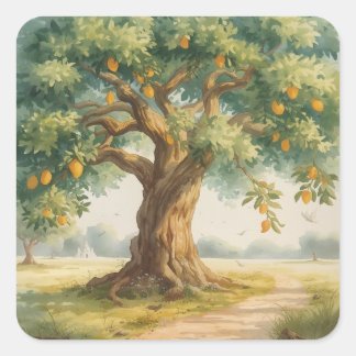 Mango Baum in Vrindavan | Aquarell auf Papier Quadratischer Aufkleber