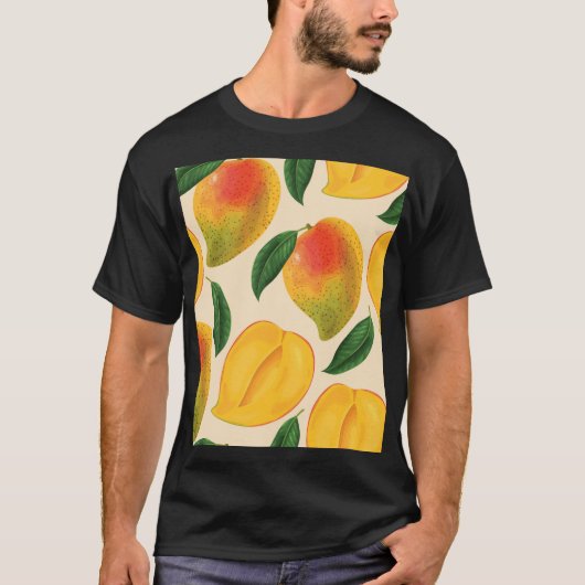 Mango Frucht Nahtloses Muster T-Shirt (Vorderseite)