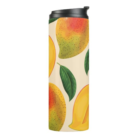 Mango Frucht Nahtloses Muster Thermosbecher (Nach links gedreht)