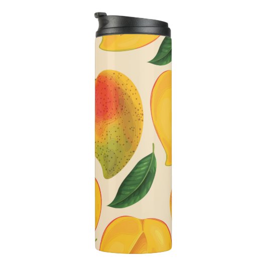 Mango Frucht Nahtloses Muster Thermosbecher (Nach rechts gedreht)