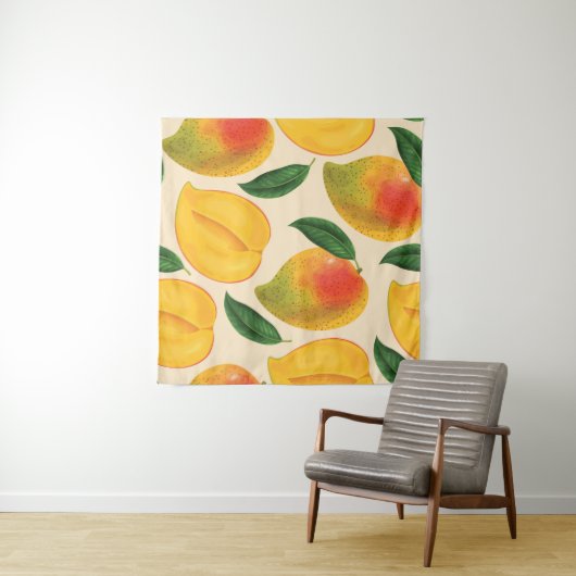 Mango Frucht Nahtloses Muster Wandteppich (Beispiel (Horizontal))