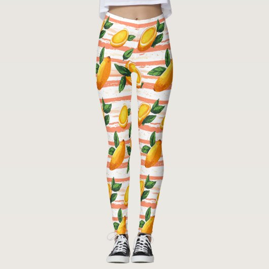Mango Fruit Muster mit grünen Blätter Leggings (Vorderseite)