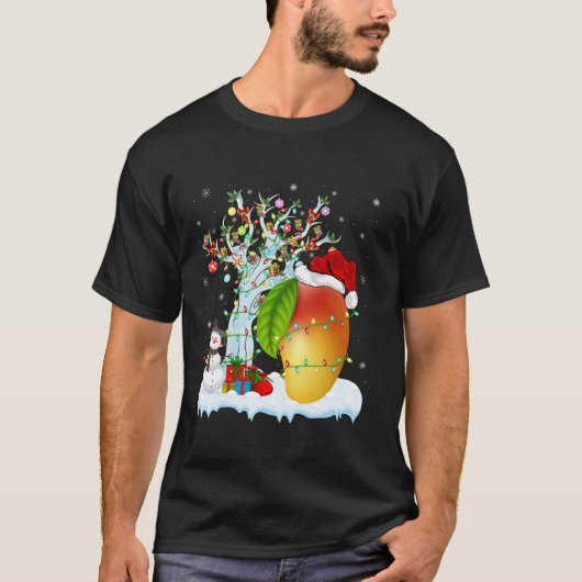 Mango Fruit Xmas Lighting Tree Weihnachtsmannmütze T-Shirt (Vorderseite)