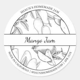 Mango-Jam-Label für Schwarz-Weiß-Sketch Runder Aufkleber
