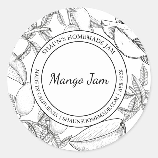 Mango Jam Sketch Modern Label Runder Aufkleber (Vorderseite)