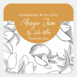 Mango-Marmelade-Label für Schwarz-Weiß Quadratischer Aufkleber