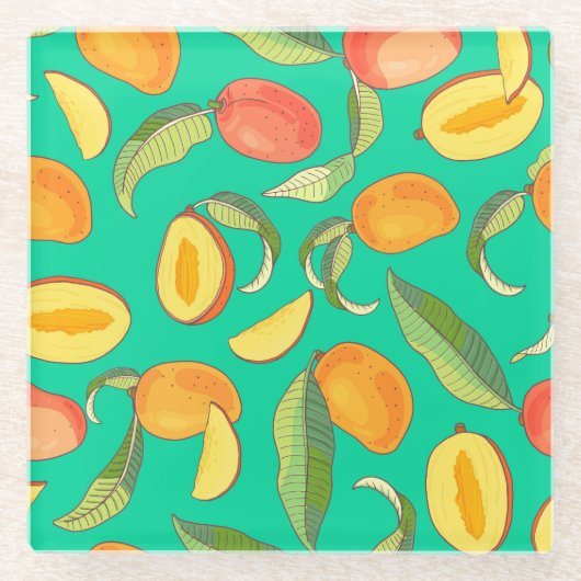 Mango Medley: tropisches Fruchtmuster Glasuntersetzer (Vorderseite)