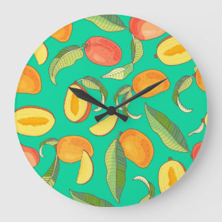 Mango Medley: tropisches Fruchtmuster Große Wanduhr