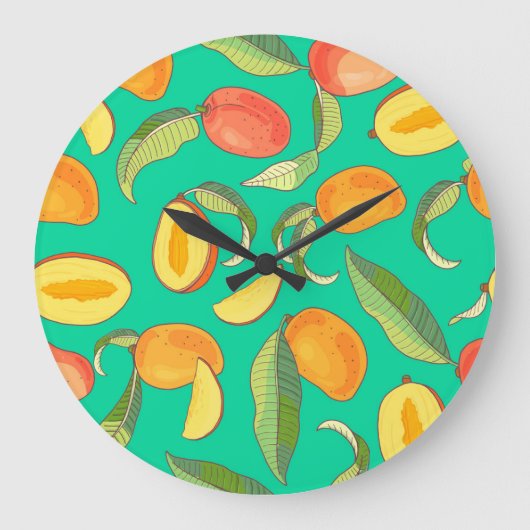 Mango Medley: tropisches Fruchtmuster Große Wanduhr (Vorderseite)