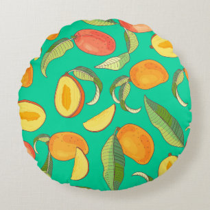 Mango Medley: tropisches Fruchtmuster Rundes Kissen