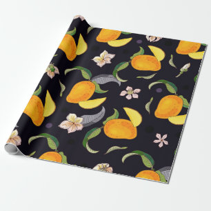 Mango. Nahtloses Muster mit gelben und roten Trope Geschenkpapier
