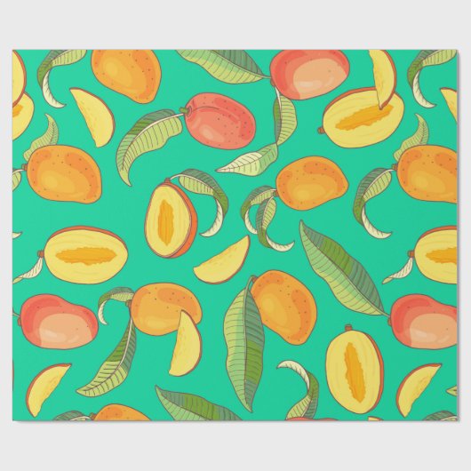 Mango. Nahtloses Muster mit gelben und roten Trope Geschenkpapier (Flach)