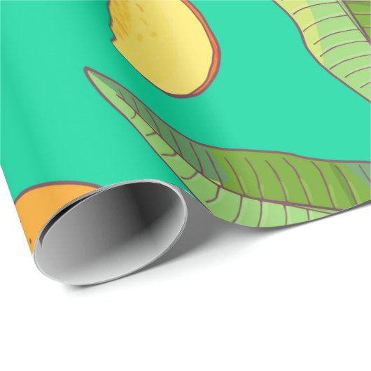Mango. Nahtloses Muster mit gelben und roten Trope Geschenkpapier (Rolleneckpunkt)