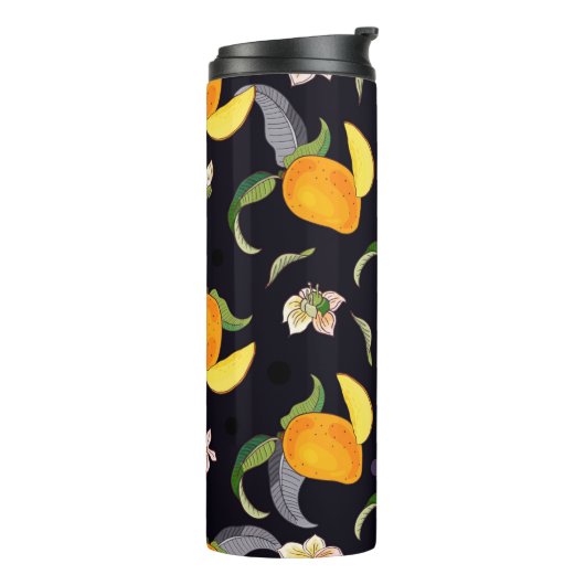 Mango. Nahtloses Muster mit gelben und roten Trope Thermosbecher (Nach links gedreht)