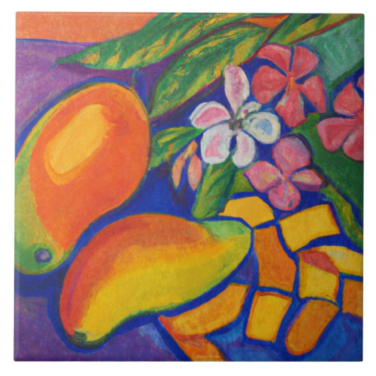 Mango noch Leben tropische und hawaiianische Kunst Fliese (Vorderseite)