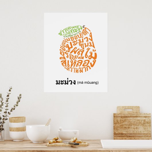 Mango Shape Thai Script Frucht Word Art Poster (Küche)