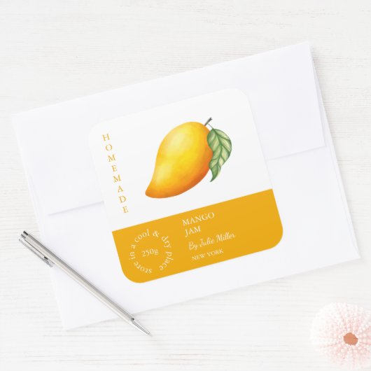 Mango Small Business Label Quadratischer Aufkleber (Umschlag)
