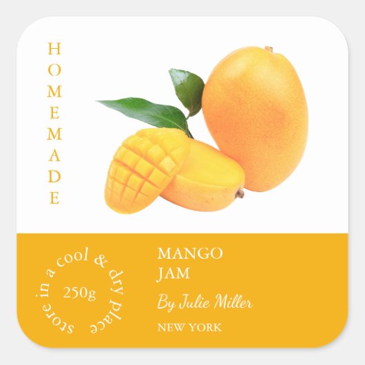 Mango Small Business Label Quadratischer Aufkleber (Vorderseite)