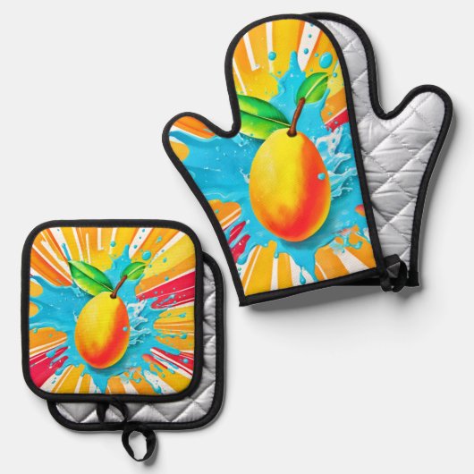 Mango Splash Delight Ofenhandschuh & Topflappen-Set (Vorderseite/Rückseite)