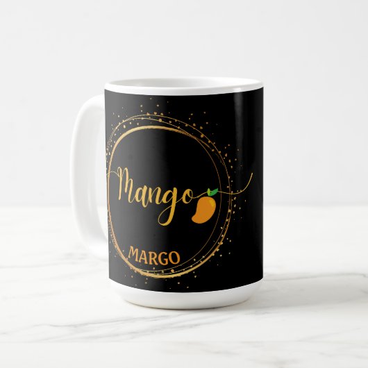 MANGO-Teamname bearbeitet Text orange Kaffeetasse (Vorderseite Links)