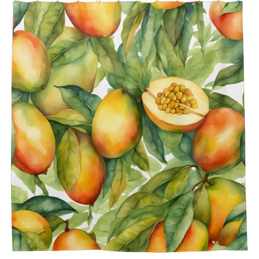 Mangofrüchte und Blätter Duschvorhang (Vorderseite)