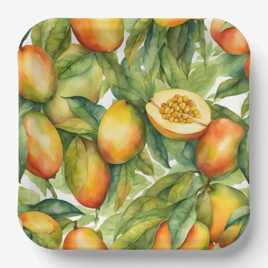 Mangofrüchte und Blätter  Pappteller (Vorderseite)