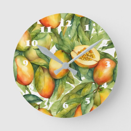 Mangofrüchte und Blätter  Runde Wanduhr (Vorderseite)