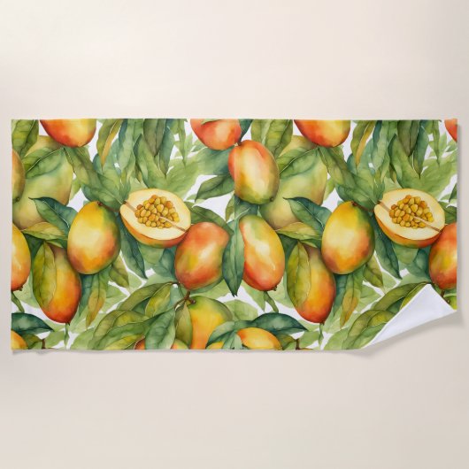 Mangofrüchte und Blätter Strandtuch (Vorderseite)