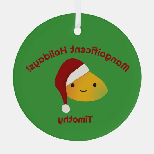 Mangoificent Holidays Santa Mango Glas Ornament (Rückseite)