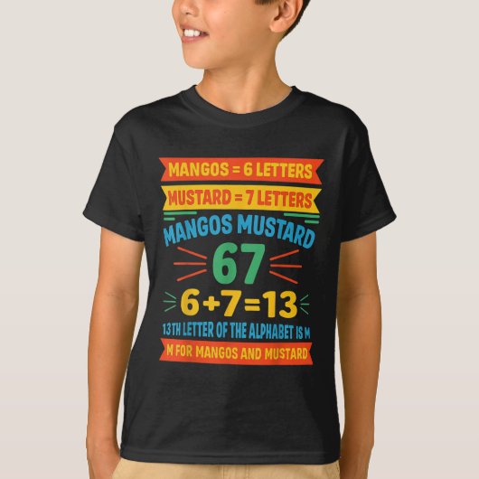 Mangos Senf 67 Tee Lustiger Alphabet-Code M Meme F (Vorderseite)