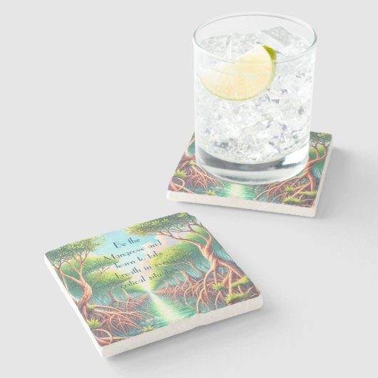 Mangrove & Quote Steinuntersetzer (Seitenansicht)